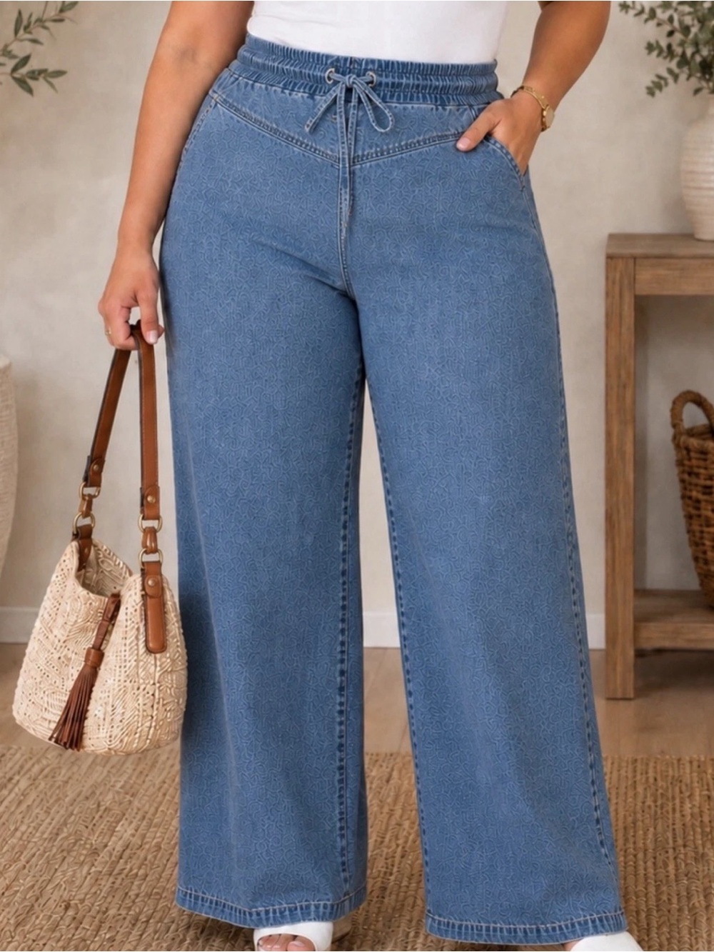 LOGO by Lori Goldstein Regular Chambray Wide Leg Pants Small NWT A727325